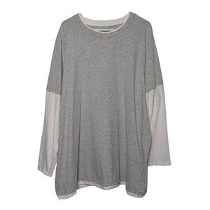 Woman Within Layered Look Long Sleeve T-Shirt, Gray White, Plus Size 2X 26/28